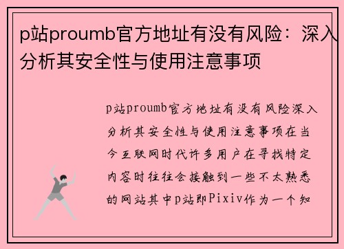 p站proumb官方地址有没有风险：深入分析其安全性与使用注意事项